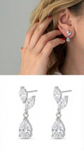 Silver Plated Stainless Steel Marquise Pear Cut CZ Drop Earrings - CW1VPEARRING00402 | Wholesale Stainless Steel Jewelry Catwalk Jewellery Europe