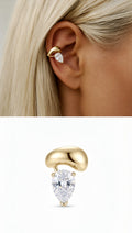 18K Gold Plated Stainless Steel Pear Cut CZ Chunky Domed Ear Cuff - CW1EARCUFF00178 | Wholesale Stainless Steel Jewelry Catwalk Jewellery Europe