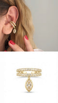 Gold CZ Pave Double Band Marquise Dangle Ear Cuff - CW1EARCUFF00141 | Wholesale Stainless Steel Jewelry Catwalk Jewellery Europe