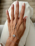 Silver Plated Stainless Steel Pave CZ Starburst Evil Eye Drape Hand Chain Bracelet - CW1HANDCHAIN00202 | Wholesale Stainless Steel Jewelry Catwalk Jewellery Europe