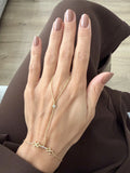 18K Gold Plated Stainless Steel Bezel CZ X Bar Station Hand Chain Bracelet - CW1HANDCHAIN00213 | Wholesale Stainless Steel Jewelry Catwalk Jewellery Europe