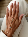 18K Gold Plated Stainless Steel Disc Sequin Pave CZ Evil Eye Hand Chain Bracelet - CW1HANDCHAIN00219 | Wholesale Stainless Steel Jewelry Catwalk Jewellery Europe