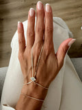 18K Gold Plated Stainless Steel Disc Sequin Pave CZ Evil Eye Hand Chain Bracelet - CW1HANDCHAIN00228 | Wholesale Stainless Steel Jewelry Catwalk Jewellery Europe