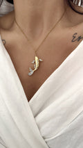 Gold CZ Pave Koi Fish Pendant Necklace - CW1NKL0019 | Wholesale Stainless Steel Jewelry Catwalk Jewellery Europe