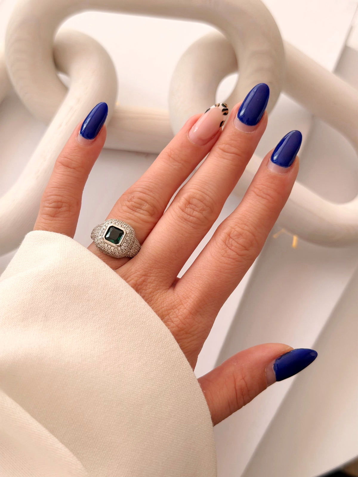 Silver CZ Pave Emerald Cut Green Stone Signet Ring - CW1RING00107 | Wholesale Stainless Steel Jewelry Catwalk Jewellery Europe