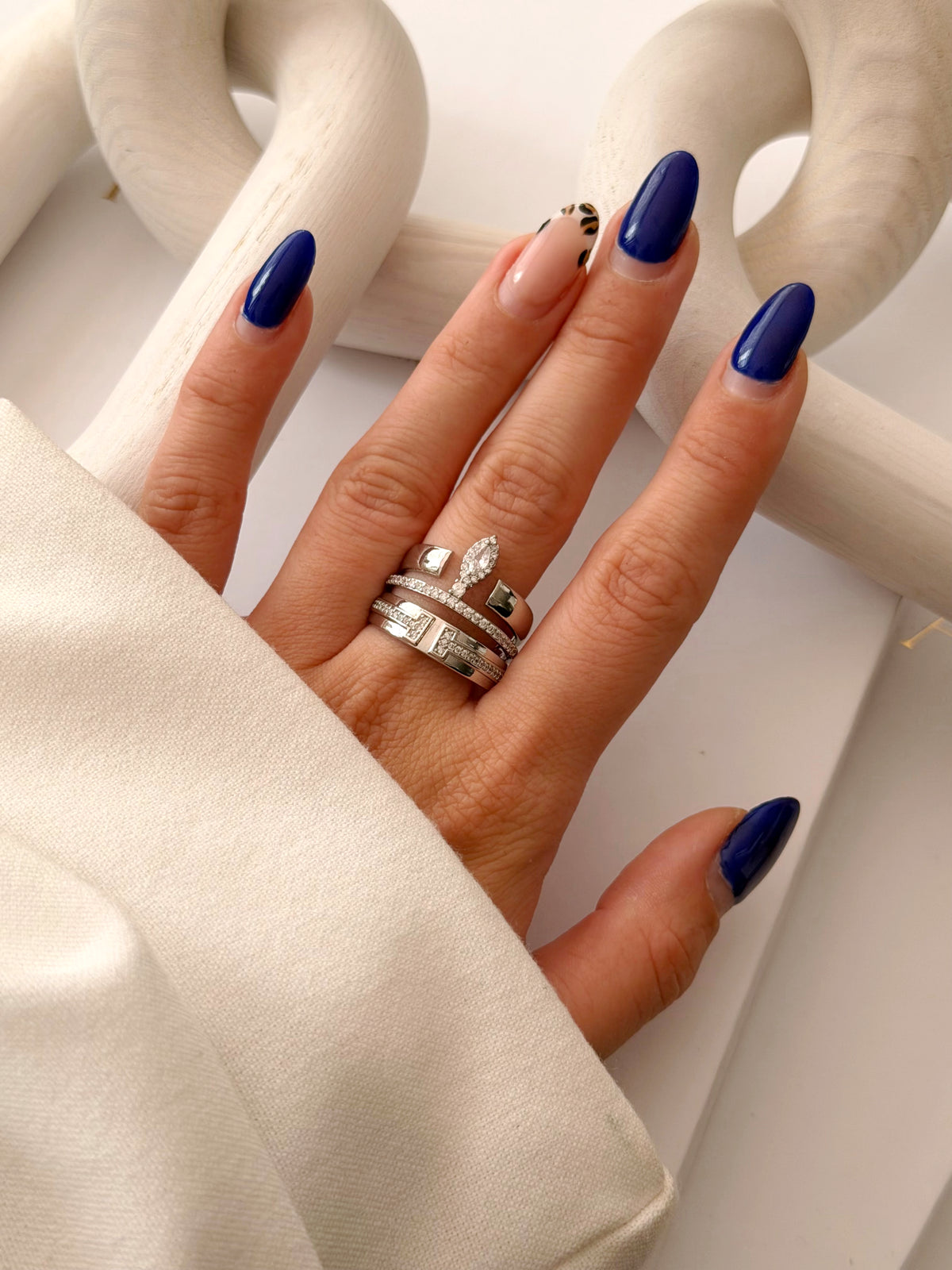 Silver CZ Pave Marquise Charm Triple Band Ring - CW1RING00118 | Wholesale Stainless Steel Jewelry Catwalk Jewellery Europe