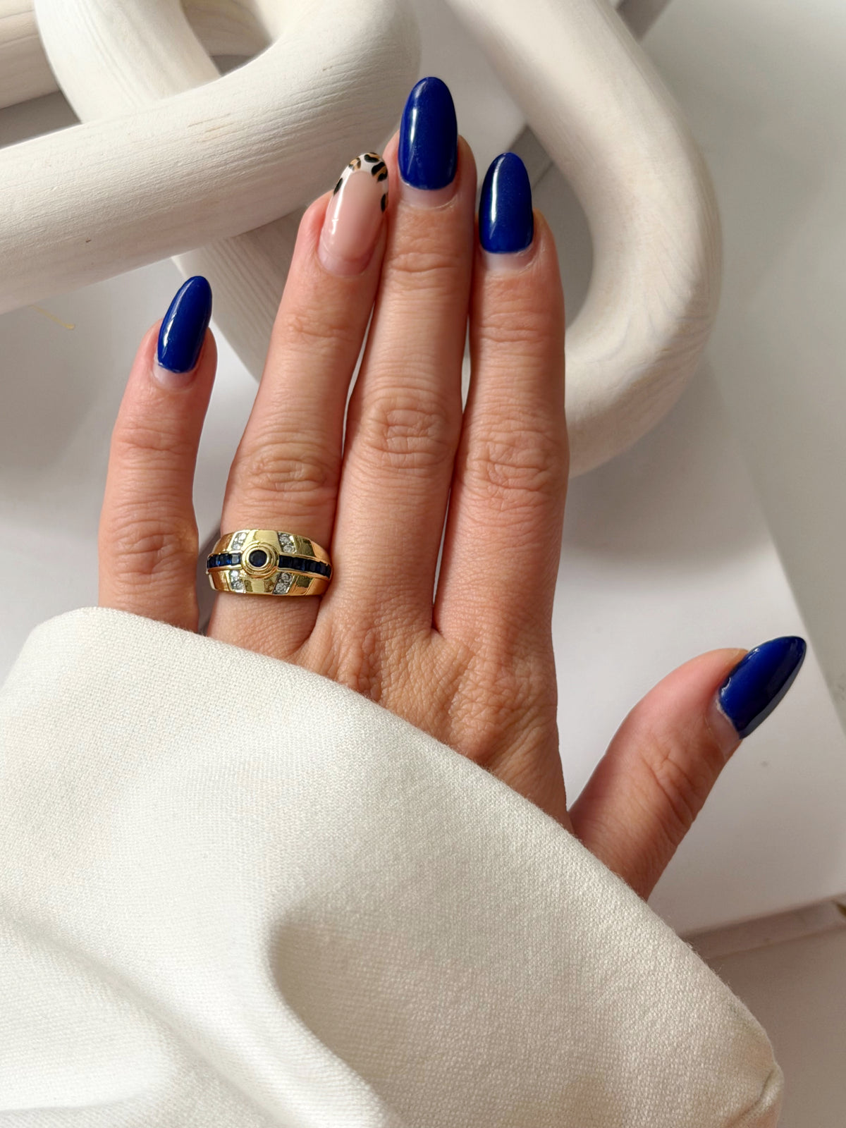 Gold Chunky Signet Ring With Sapphire Blue Baguette CZ - CW1RING00119 | Wholesale Stainless Steel Jewelry Catwalk Jewellery Europe