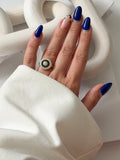 Gold Sapphire Blue And CZ Pave Sunburst Halo Ring - CW1RING00125 | Wholesale Stainless Steel Jewelry Catwalk Jewellery Europe