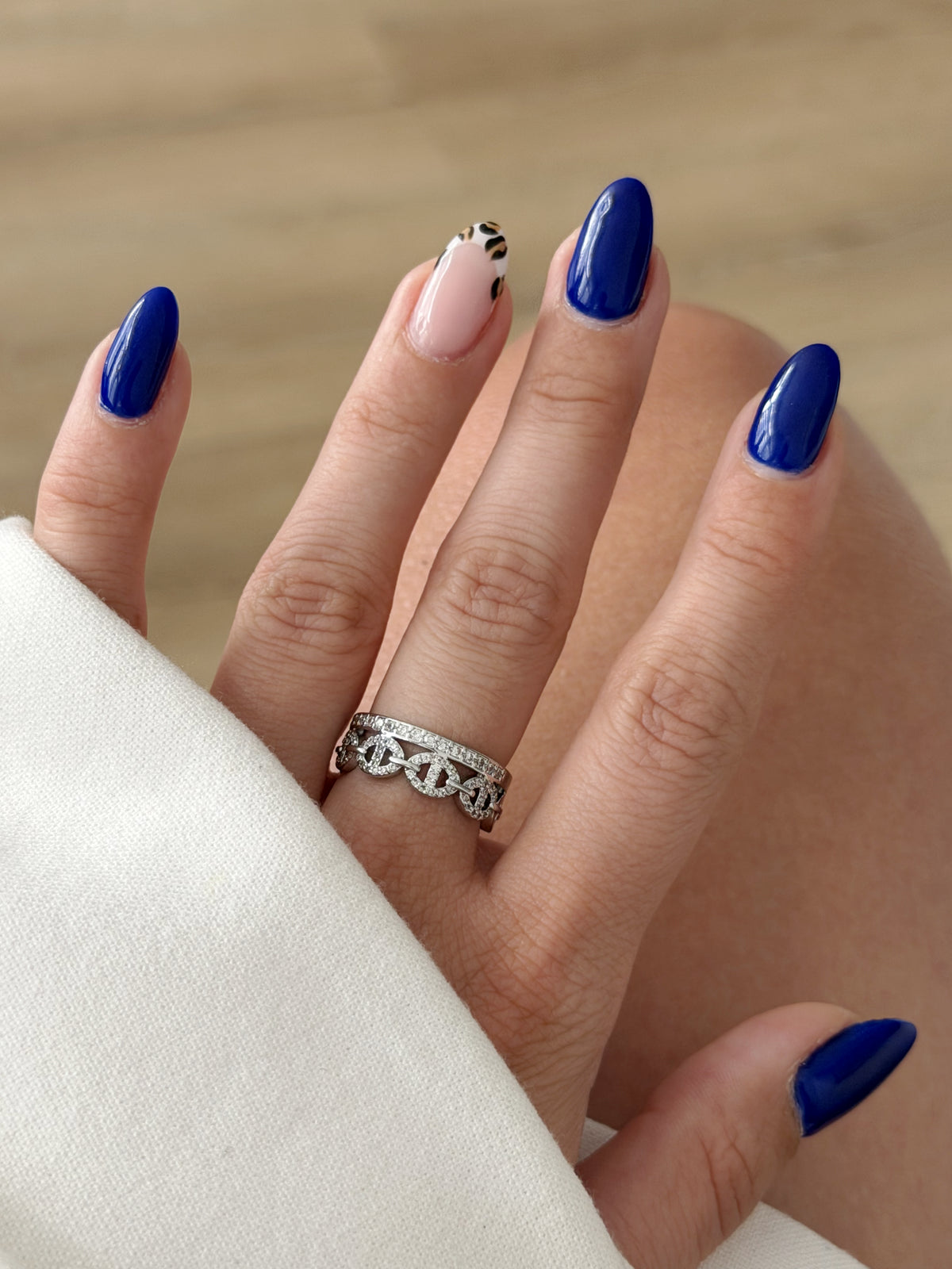 Silver CZ Pave Mariner Anchor Link Double Band Ring Alternate Angle - CW1RING00145 | Wholesale Stainless Steel Jewelry Catwalk Jewellery Europe