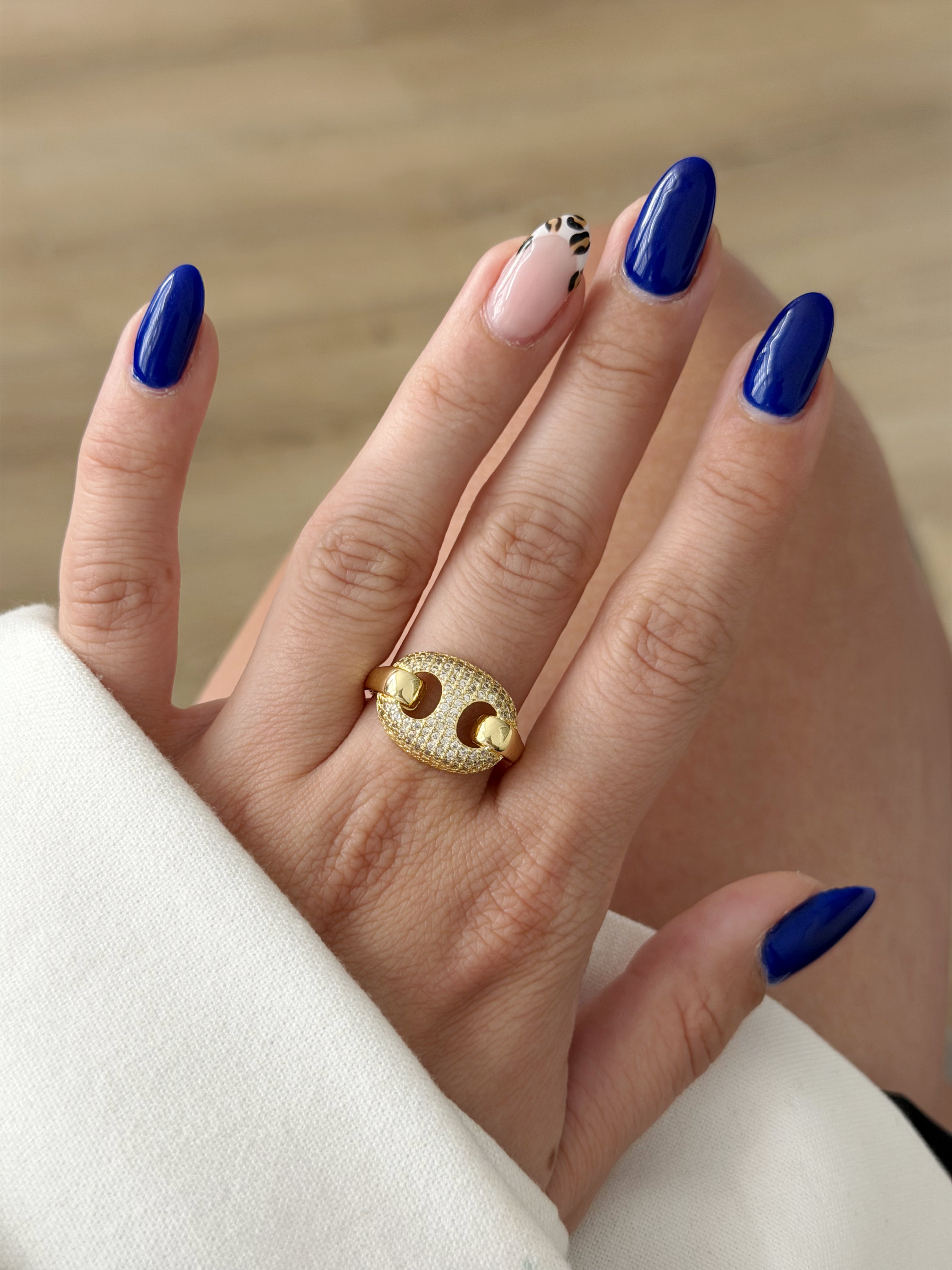 CW1RING00147-gold-cz-pave-puffy-mariner-anchor-link-ring-catwalkjewellery wholesale jewelry RINGS Catwalk Jewellery Europe