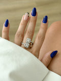 Silver CZ Pave Double Emerald Cut Bypass Open Ring - CW1RING00154 | Wholesale Stainless Steel Jewelry Catwalk Jewellery Europe