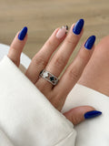 Silver Black Onyx And CZ Pave Clover Cutout Band Ring - CW1RING00158 | Wholesale Stainless Steel Jewelry Catwalk Jewellery Europe