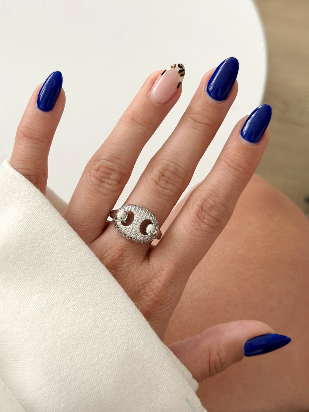 Silver CZ Pave Puffy Mariner Anchor Link Ring - CW1RING00165 | Wholesale Stainless Steel Jewelry Catwalk Jewellery Europe