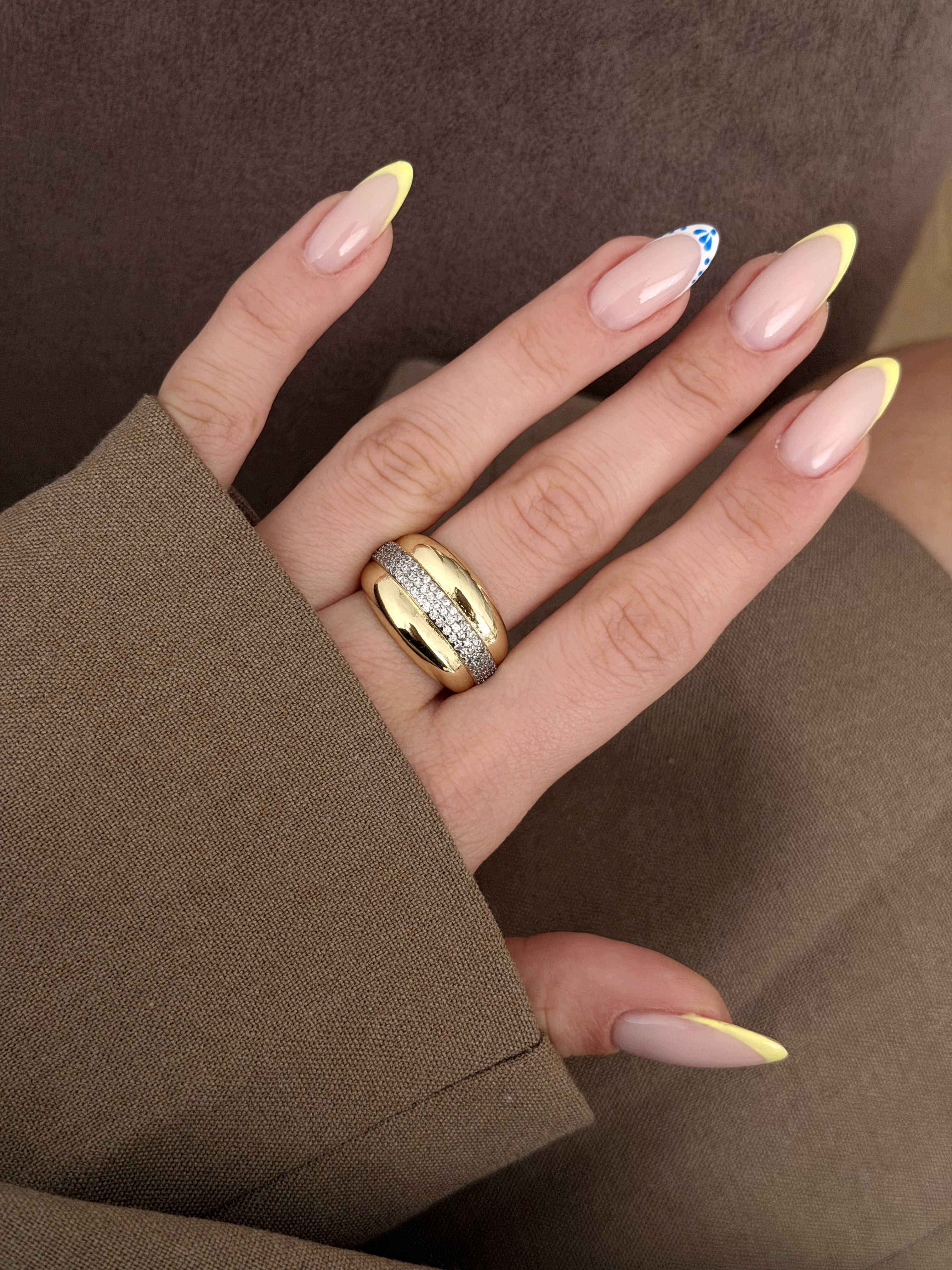 CW1RING00184-gold-chunky-dome-band-ring-with-cz-pave-center-stripe-catwalkjewellery wholesale jewelry RINGS Catwalk Jewellery Europe