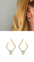 Gold CZ Pave Geometric Rhombus Front To Back Earrings - CW1VPEARNG00124 | Wholesale Stainless Steel Jewelry Catwalk Jewellery Europe