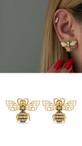 Gold Black CZ Pave Cutout Bee Stud Earrings - CW1VPEARNG00126 | Wholesale Stainless Steel Jewelry Catwalk Jewellery Europe