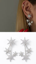Silver CZ Pave Celestial Starburst Ear Jacket Earrings - CW1VPEARNG00130 | Wholesale Stainless Steel Jewelry Catwalk Jewellery Europe