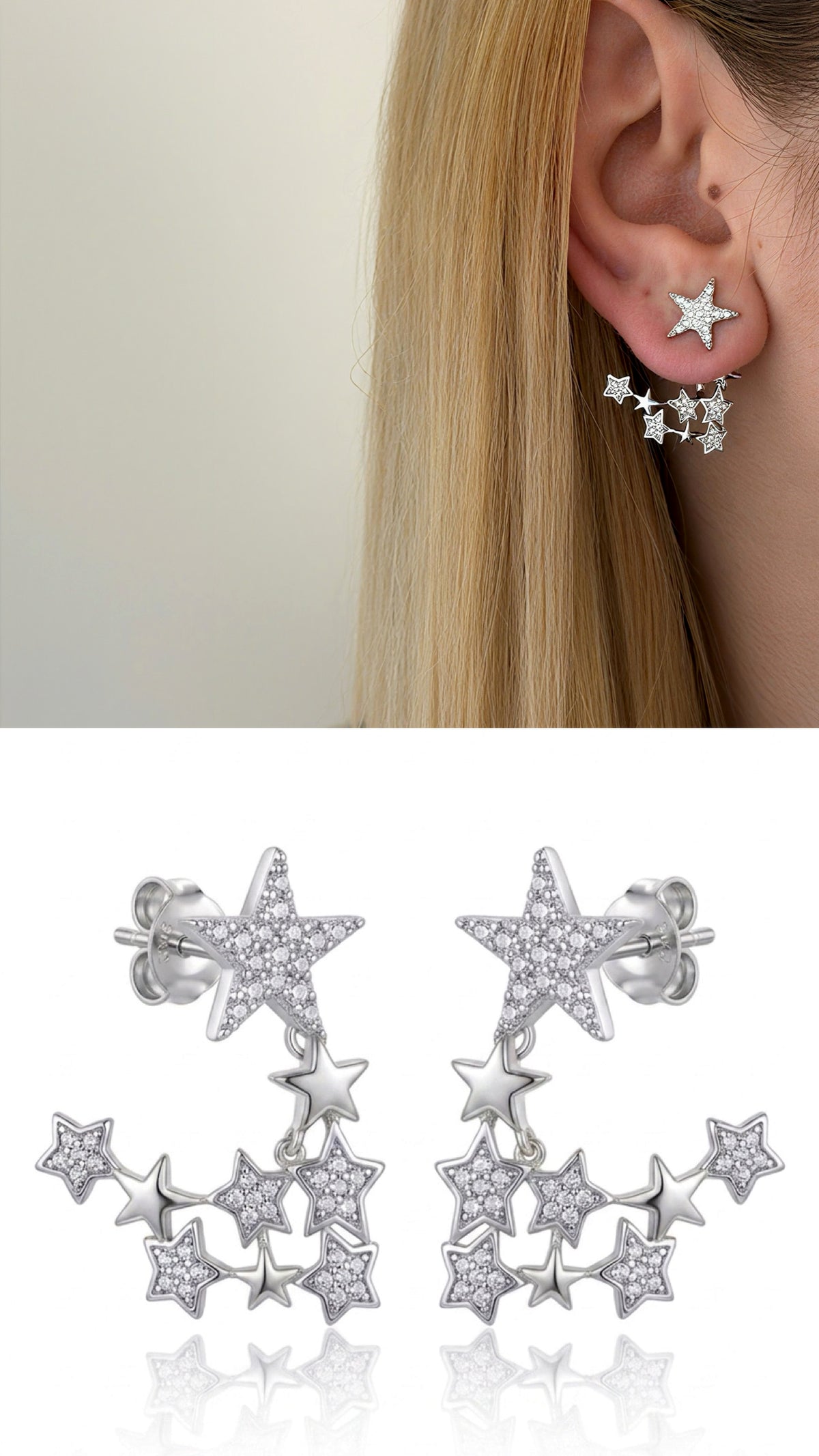 CW1VPEARNG00137-silver-cz-pave-celestial-star-cluster-ear-jacket-earrings-catwalkjewellery wholesale jewelry VIP 14K EARRINGS  Catwalk Jewellery Europe