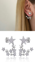 Silver CZ Pave Celestial Star Cluster Ear Jacket Earrings - CW1VPEARNG00137 | Wholesale Stainless Steel Jewelry Catwalk Jewellery Europe