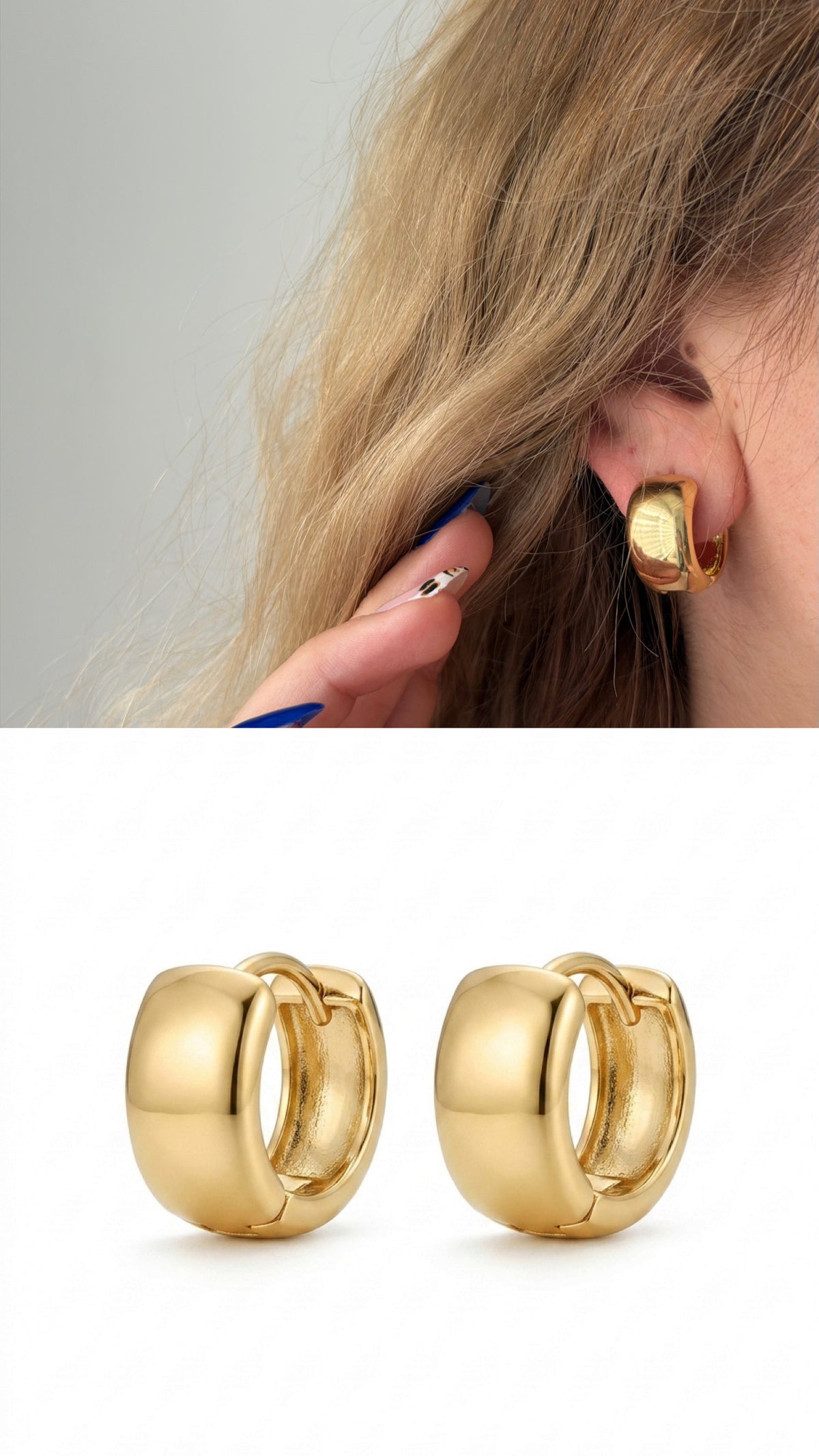 CW1VPEARNG00150-gold-smooth-wide-chunky-huggie-hoop-earrings-catwalkjewellery wholesale jewelry VIP 14K EARRINGS  Catwalk Jewellery Europe