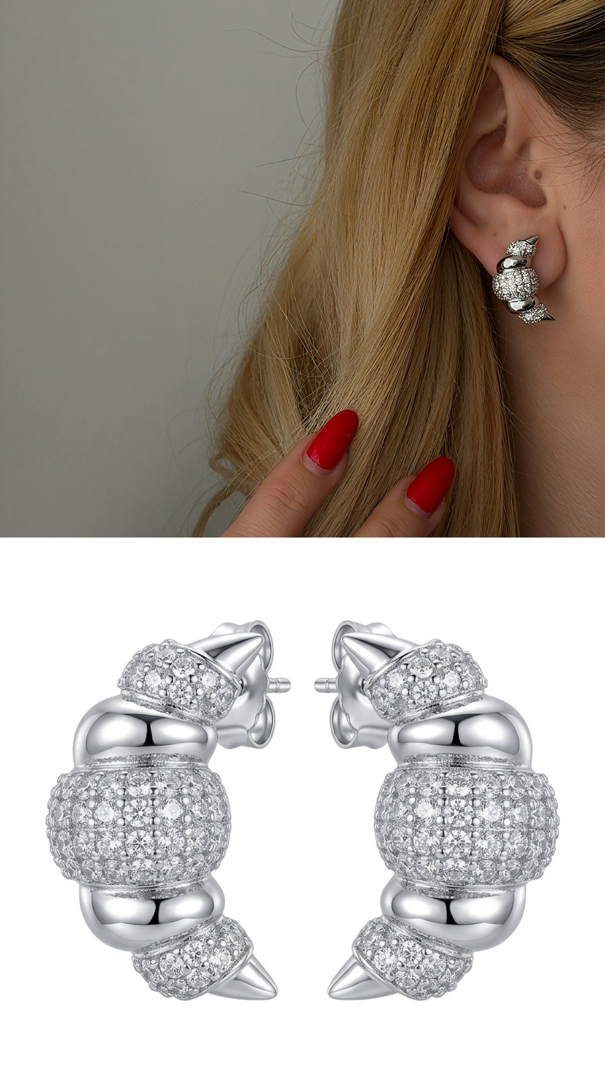 CW1VPEARNG00157-silver-cz-pave-chunky-croissant-horn-stud-earrings-catwalkjewellery wholesale jewelry VIP 14K EARRINGS  Catwalk Jewellery Europe