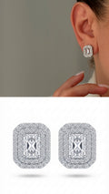 Silver Emerald Cut CZ Double Halo Stud Earrings - CW1VPEARNG00161 | Wholesale Stainless Steel Jewelry Catwalk Jewellery Europe