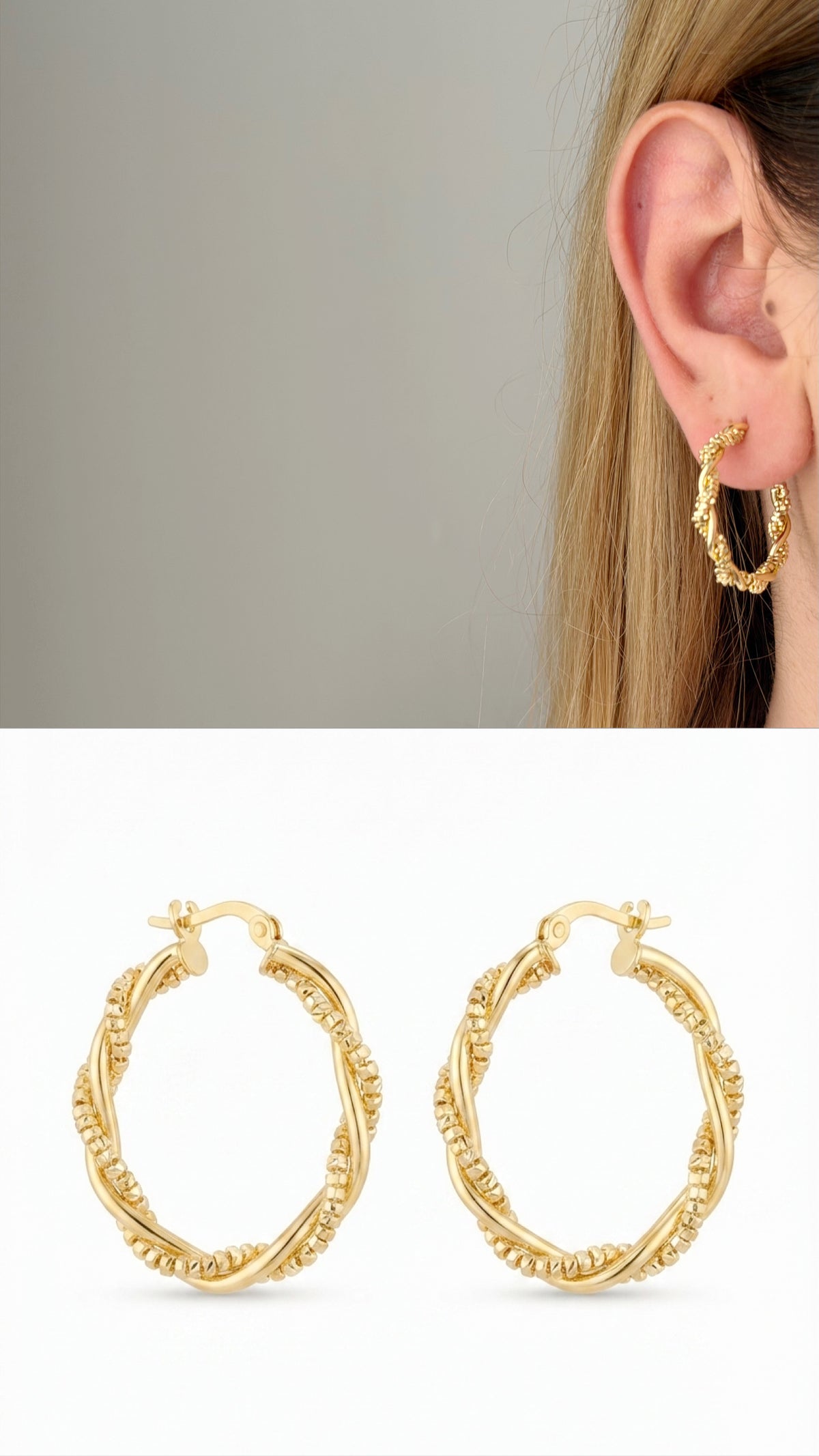 18K Gold Plated Stainless Steel Twisted Rope Hoop Earrings - CW1VPEARNG00348 | Wholesale Stainless Steel Jewelry Catwalk Jewellery Europe