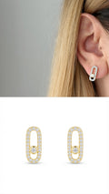 18K Gold Plated Stainless Steel Oval Pave CZ Floating Solitaire Stud Earrings - CW1VPEARNG00349 | Wholesale Stainless Steel Jewelry Catwalk Jewellery Europe