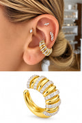 18K Gold Plated Stainless Steel Bold Ridged Pave CZ Chunky Ear Cuff - CW1EARCUFF00179 | Wholesale Stainless Steel Jewelry Catwalk Jewellery Europe