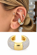 18K Gold Plated Stainless Steel Wide Domed Center Accent Pave CZ Ear Cuff - CW1EARCUFF00180 | Wholesale Stainless Steel Jewelry Catwalk Jewellery Europe