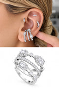 Silver Plated Stainless Steel Multi Shape CZ Halo Multi Strand Ear Cuff - CW1EARCUFF00182 | Wholesale Stainless Steel Jewelry Catwalk Jewellery Europe