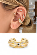 18K Gold Plated Stainless Steel Double Row Pave CZ Chunky Domed Ear Cuff - CW1EARCUFF00183 | Wholesale Stainless Steel Jewelry Catwalk Jewellery Europe