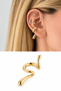 18K Gold Plated Stainless Steel Double Row Pave CZ Chunky Domed Ear Cuff - CW1EARCUFF00184 | Wholesale Stainless Steel Jewelry Catwalk Jewellery Europe