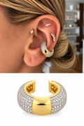 18K Gold Plated Stainless Steel Row Pave CZ Chunky Domed Ear Cuff - CW1EARCUFF00185 | Wholesale Stainless Steel Jewelry Catwalk Jewellery Europe