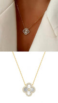 Two Tone CZ Pave Sunburst Clover Pendant Necklace - CW1NKL0027 | Wholesale Stainless Steel Jewelry Catwalk Jewellery Europe