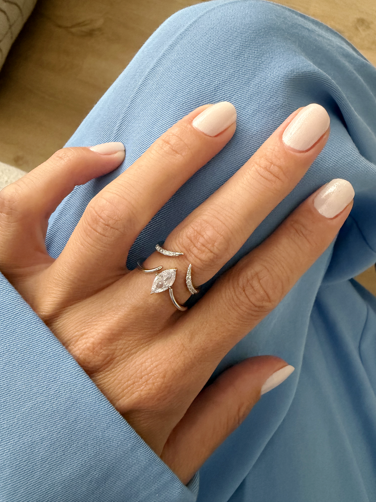 Silver Plated Stainless Steel Pave CZ Marquise Open Adjustable Ring - CW1RING00216 | Wholesale Stainless Steel Jewelry Catwalk Jewellery Europe