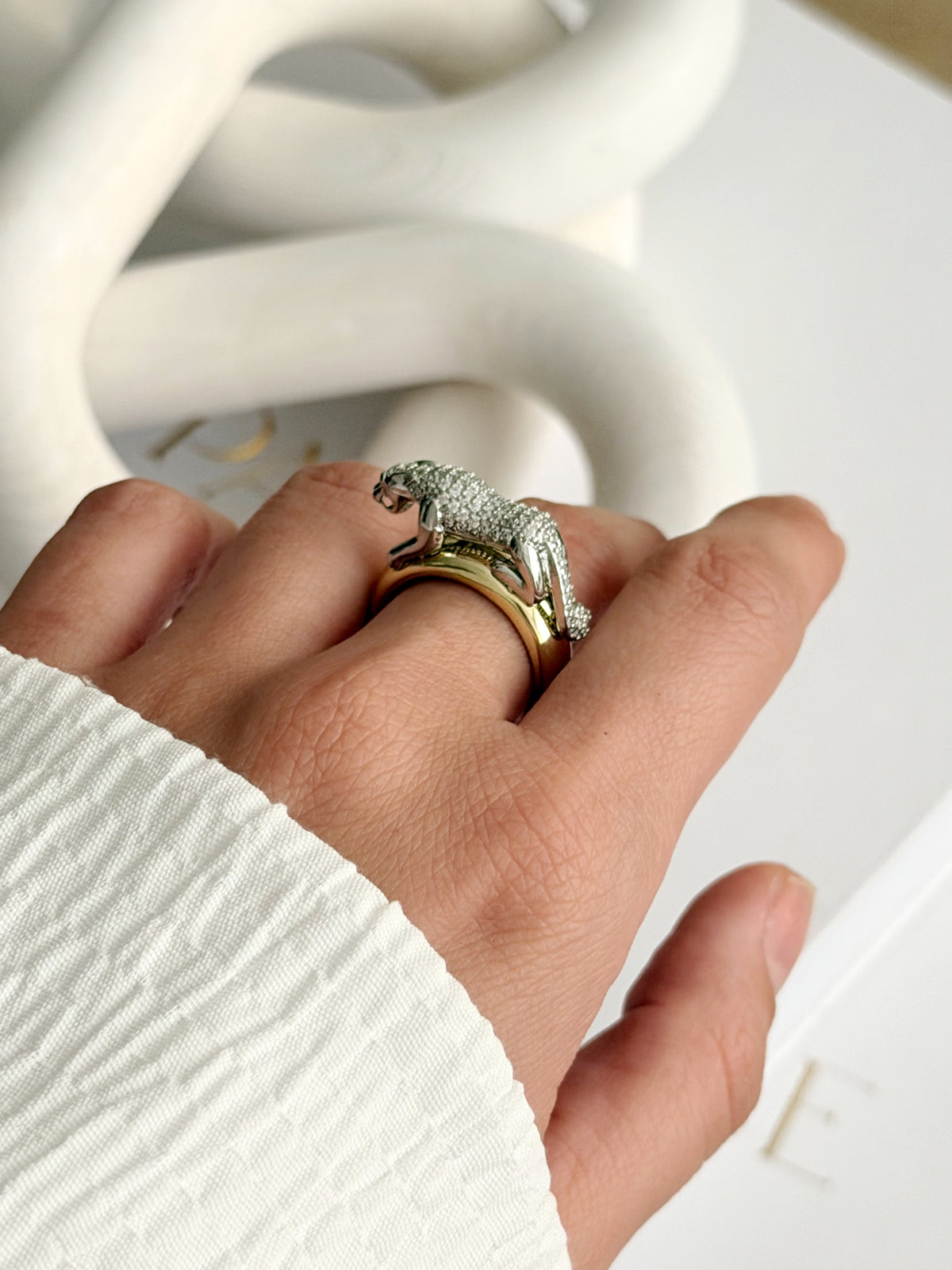 18K Gold Plated Stainless Steel Pave CZ Leopard Panther Statement Ring - CW1RING00218 | Wholesale Stainless Steel Jewelry Catwalk Jewellery Europe