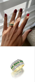 18K Gold Plated Stainless Steel Green CZ Emerald Cut Channel Set Band Ring - CW1RING00219 | Wholesale Stainless Steel Jewelry Catwalk Jewellery Europe