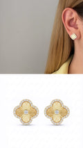 Gold CZ Pave Sunburst Clover Stud Earrings - CW1VPEARNG00182 | Wholesale Stainless Steel Jewelry Catwalk Jewellery Europe