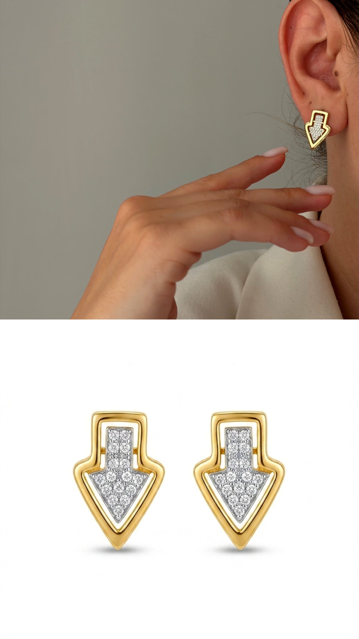 CW1VPEARNG00183-gold-cz-pave-geometric-arrow-stud-earrings-catwalkjewellery wholesale jewelry VIP 14K EARRINGS  Catwalk Jewellery Europe