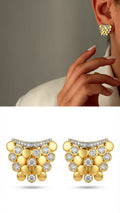 Gold CZ Pave Beaded Honeycomb Stud Earrings - CW1VPEARNG00184 | Wholesale Stainless Steel Jewelry Catwalk Jewellery Europe