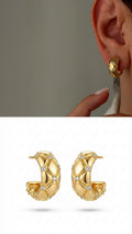 Gold CZ Accent Quilted Texture C Hoop Stud Earrings - CW1VPEARNG00185 | Wholesale Stainless Steel Jewelry Catwalk Jewellery Europe