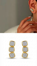 Two Tone CZ Pave Triple Cushion Square Stud Earrings - CW1VPEARNG00186 | Wholesale Stainless Steel Jewelry Catwalk Jewellery Europe