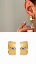 Gold CZ Pave Evil Eye Wide Huggie Hoop Earrings - CW1VPEARNG00187 | Wholesale Stainless Steel Jewelry Catwalk Jewellery Europe