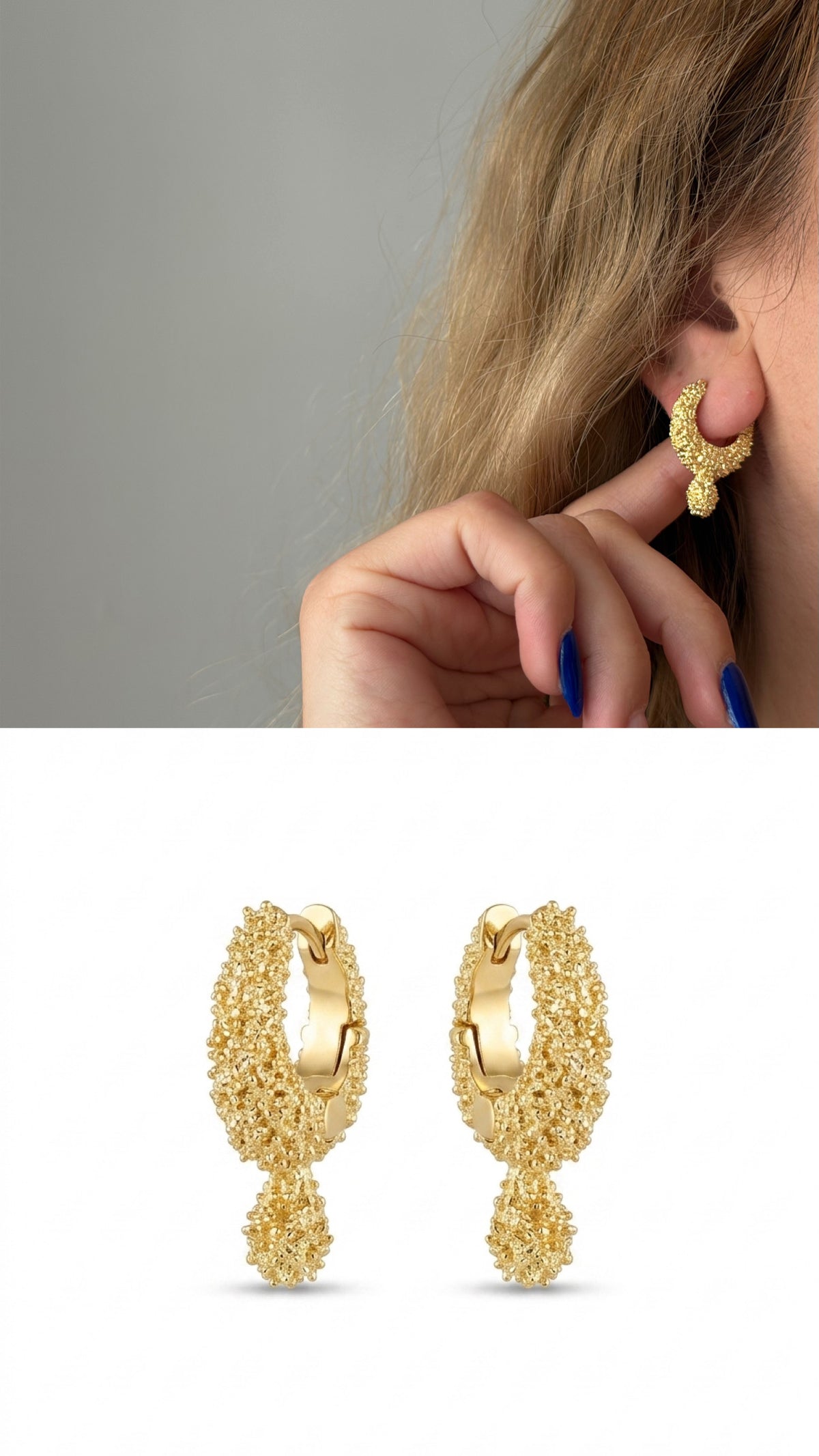 CW1VPEARNG00204-gold-textured-popcorn-huggie-hoop-ball-drop-earrings-catwalkjewellery wholesale jewelry VIP 14K EARRINGS  Catwalk Jewellery Europe