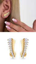 Gold CZ Pave Marquise Cut Curved Ear Climber Earrings - CW1VPEARNG00213 | Wholesale Stainless Steel Jewelry Catwalk Jewellery Europe