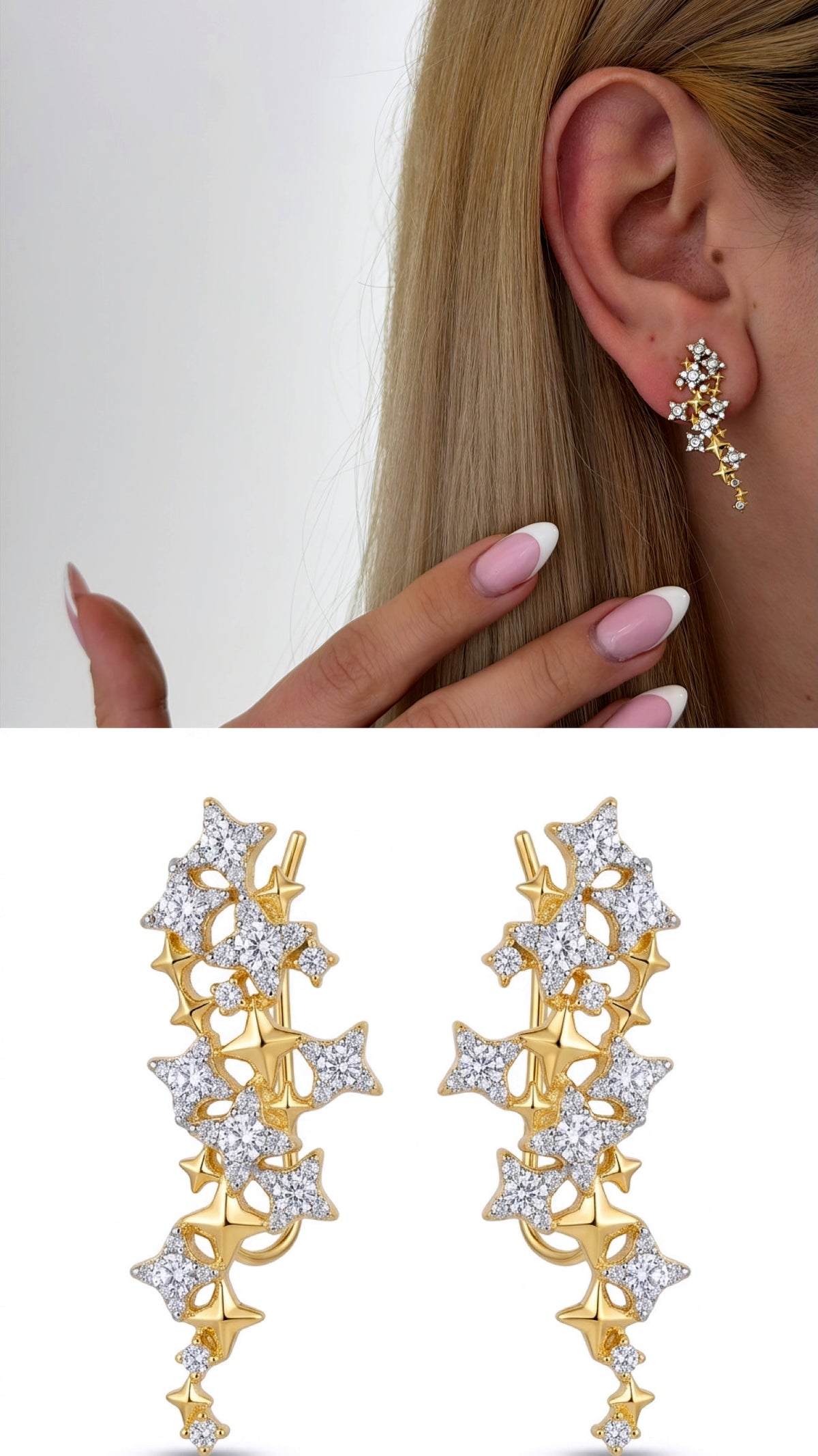 CW1VPEARNG00214-gold-cz-pave-star-cluster-ear-climber-earrings-catwalkjewellery wholesale jewelry VIP 14K EARRINGS  Catwalk Jewellery Europe