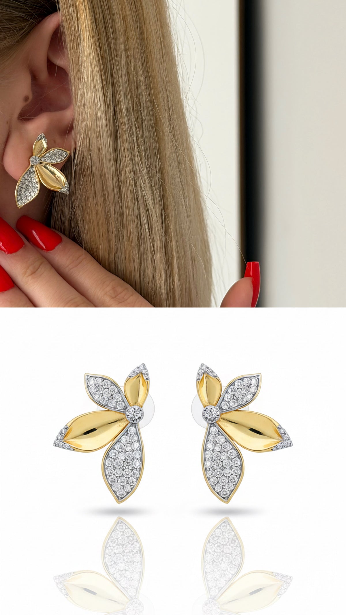Two-Tone Cubic Zirconia Vip 14k earrings  – Catwalk Jewellery wholesale jewelry VIP 14K EARRINGS  Catwalk Jewellery Europe
