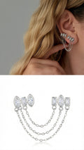 Silver Plated Stainless Steel Marquise Baguette CZ Chain Drape Double Stud Earrings - CW1VPEARRING00420 | Wholesale Stainless Steel Jewelry Catwalk Jewellery Europe
