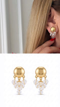 18K Gold Plated Stainless Steel Ball Stud Faceted Crystal Cluster Drop Earrings - CW1VPEARRING00421 | Wholesale Stainless Steel Jewelry Catwalk Jewellery Europe